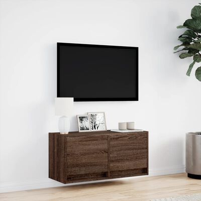 vidaXL Vegghengt TV-benk med LED brun eik 80x31x35 cm