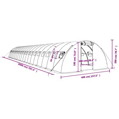 vidaXL Drivhus med stålramme grønn 80 m² 20x4x2 m