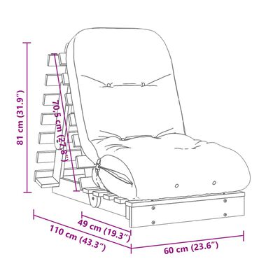 vidaXL Futonsofa med madrass hvit 60x206x11 cm heltre furu