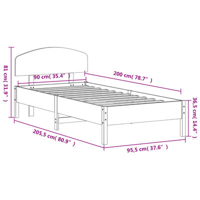 vidaXL Sengeramme uten madrass hvit 90x200 cm heltre furu