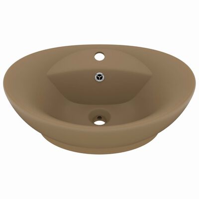 vidaXL Luksuriøs servant med overløp oval matt krem 58,5x39cm keramisk