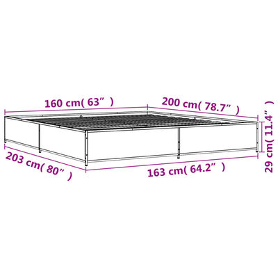 vidaXL Sengeramme brun eik 160x200 cm konstruert tre og metall