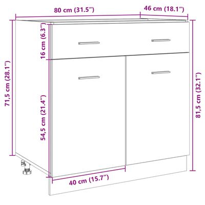 vidaXL Bunnskap med skuff sonoma eik 80x46x81,5 cm sponplate