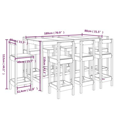 vidaXL Barsett 9 deler hvit heltre furu