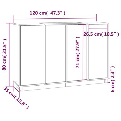 vidaXL Skjenk honningbrun 120x35x80 cm heltre furu