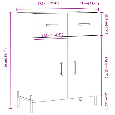 vidaXL Skjenk hvit 69,5x34x90 cm konstruert tre