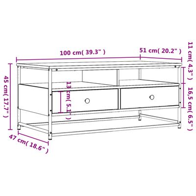 vidaXL Salongbord røkt eik 100x51x45 cm konstruert tre