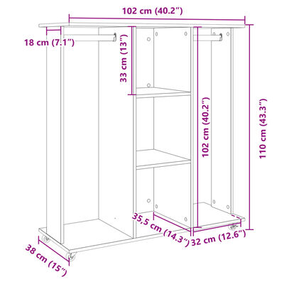 vidaXL Garderobe med hjul sonoma eik 102x38x110 cm konstruert tre