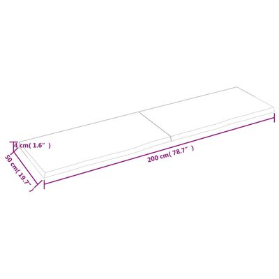 vidaXL Benkeplate til bad lysebrun 200x50x(2-4) cm behandlet heltre