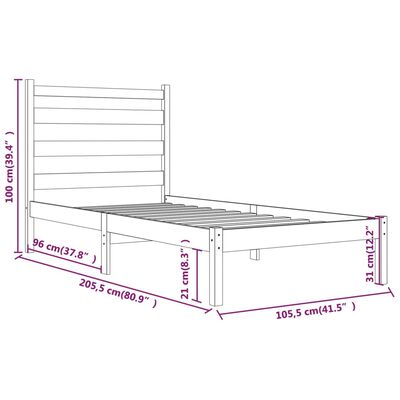 vidaXL Sengeramme hvit heltre furu 100x200 cm