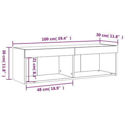 vidaXL TV-benk med LED hvit 100x30x30 cm