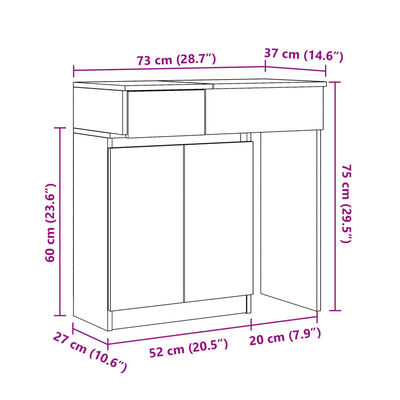 vidaXL Sminkebord med LED betonggrå 115x37x110,5 cm