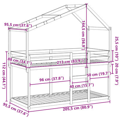 vidaXL Køyeseng med tak voksbrun 90x200 cm heltre furu