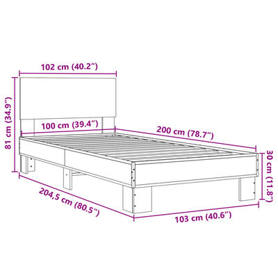 vidaXL Sengeramme sonoma eik 100x200 cm konstruert tre og metall