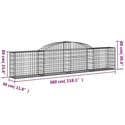 vidaXL Gabionkurver buede 9 stk 300x30x60/80 cm galvanisert jern