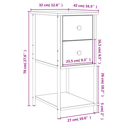 vidaXL Nattbord 2 stk grå sonoma 32x42x70 cm konstruert tre