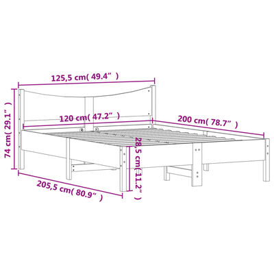 vidaXL Sengeramme hvit 120x200 cm heltre furu