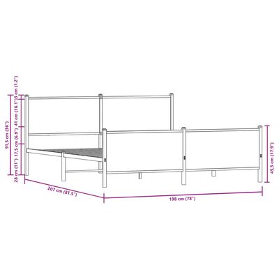 vidaXL Sengeramme i metall uten madrass brun eik 193x203 cm