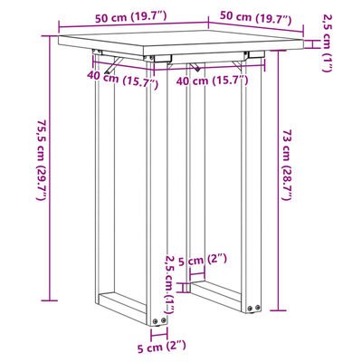 vidaXL Spisebord O-ramme 50x50x75,5 cm heltre furu og støpejern