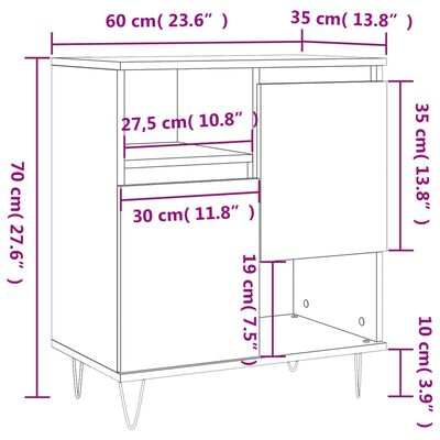 vidaXL Skjenk betonggrå 60x35x70 cm konstruert tre