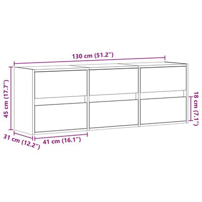 vidaXL Vegghengt TV-benk med LED svart 130x31x45 cm