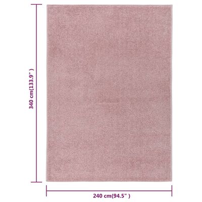 vidaXL Teppe med kort luv 240x340 cm rosa