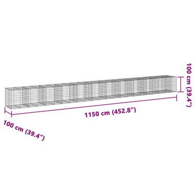 vidaXL Gabionkurv med deksel 1150x100x100 cm galvanisert jern