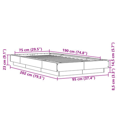 vidaXL Sengeramme svart 75x190 cm konstruert tre