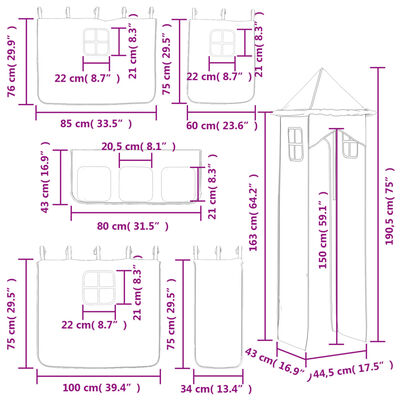 vidaXL Køyeseng for barn tårn hvit og svart 90x200 cm heltre furu