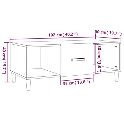 vidaXL Salongbord hvit 102x50x40 cm konstruert tre