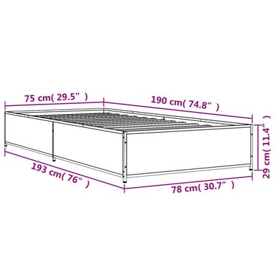 vidaXL Sengeramme sonoma eik 75x190 cm konstruert tre og metall