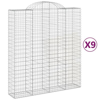 vidaXL Gabionkurver buede 9 stk 200x50x220/240 cm galvanisert jern