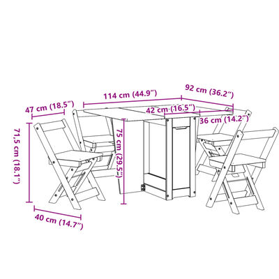 vidaXL Sommerfugl spisegruppe 5 stk Corona sammenleggbar voksbrun furu