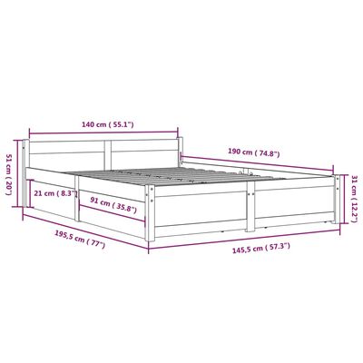 vidaXL Sengeramme med skuffer svart 140x190 cm 4FT Small Double