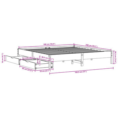 vidaXL Sengeramme uten madrass hvit 180x200 cm heltre furu