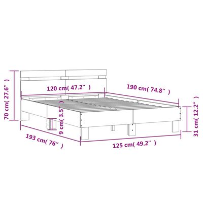 vidaXL Sengeramme med hodegavl betonggrå 120x190 cm konstruert tre