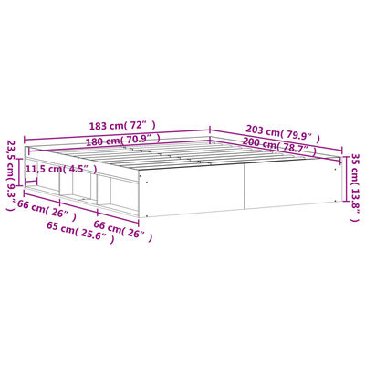 vidaXL Sengeramme sonoma eik 180x200 cm