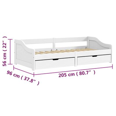 vidaXL Dagseng med 2 skuffer IRUN hvit 90x200 cm heltre furu