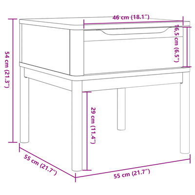 vidaXL Lampebord FLORO grå 55x55x54 cm heltre furu