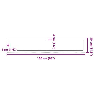 vidaXL Benkeplate til bad 160x30x(2-6) cm ubehandlet heltre