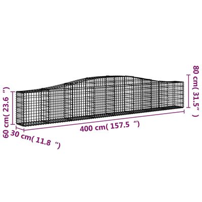 vidaXL Gabionkurver buede 5 stk 400x30x60/80 cm galvanisert jern