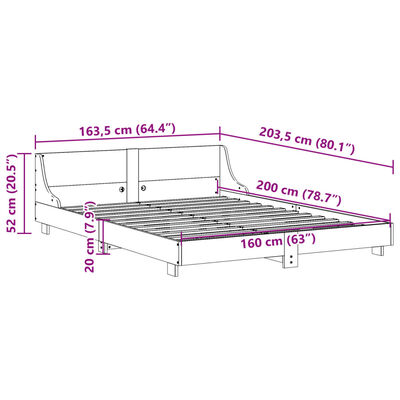 vidaXL Sengeramme uten madrass voksbrun 160x200 cm heltre furu