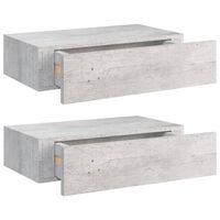 vidaXL Veggmonterte skuffehyller 2 stk betonggrå 40x23,5x10 cm MDF