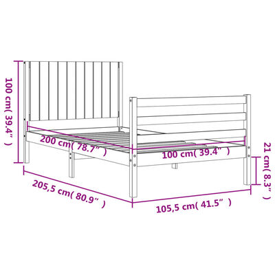 vidaXL Sengeramme med hodegavl 100x200 cm heltre