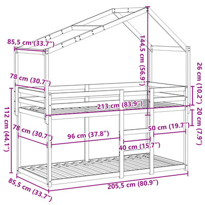 vidaXL Barneseng med tak voksbrun 80x200 cm heltre furu