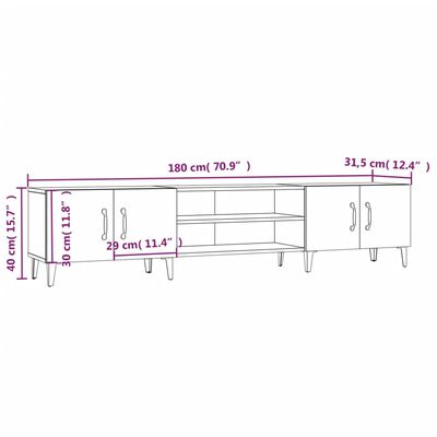 vidaXL TV-benk svart 180x31,5x40 cm konstruert tre