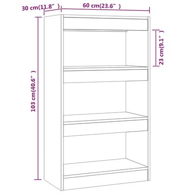 vidaXL Bokhylle/romdeler røkt eik 60x30x103 cm konstruert tre