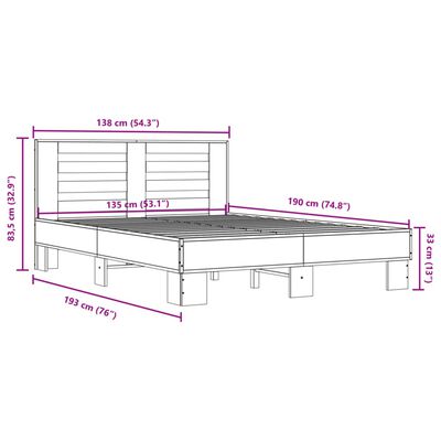 vidaXL Sengeramme sonoma eik 135x190 cm konstruert tre og metall