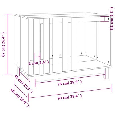 vidaXL Hundehus hvit 90x60x67 cm heltre furu