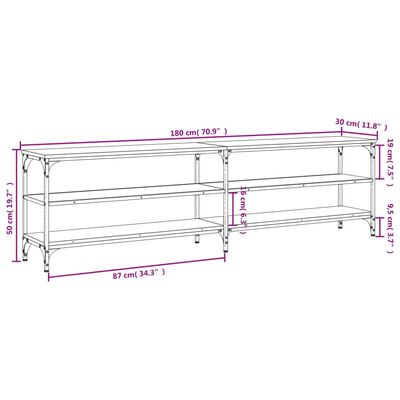 vidaXL TV-benk grå sonoma 180x30x50 cm konstruert tre og metall